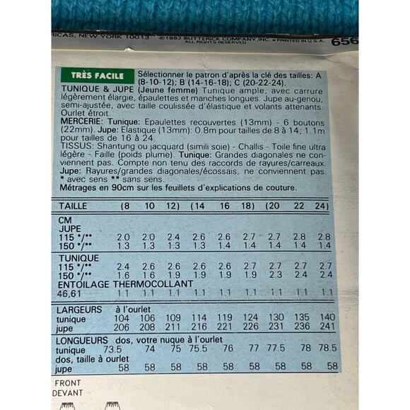 Butterick Sewing pattern 6562 suit blazer tiered drop waist skirt size 8 10 12 - Picture 5 of 5